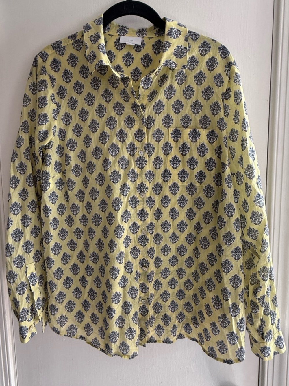 Women’s 100% Cotton Yellow Patterned Button-Up Shirt Size S
